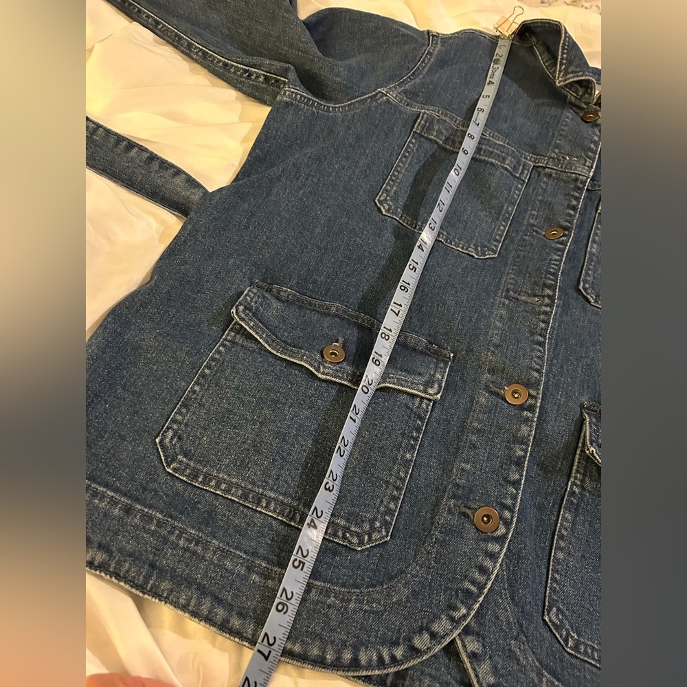 Old Navy Classic Blue Denim Utility Jean Jacket w Tie Belt size XL NWT 4 pockets - Picture 13 of 16